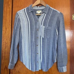 Anthropologie Maeve Blue Chathan Striped Button Up Top Size Small